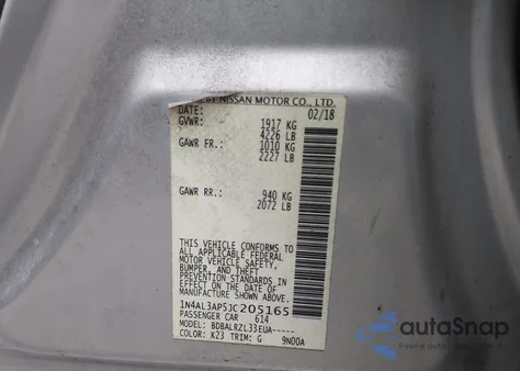 2018 Nissan Altima 2.5 Sl z USA, uszkodzony, nr VIN 1N4AL3AP5JC205165